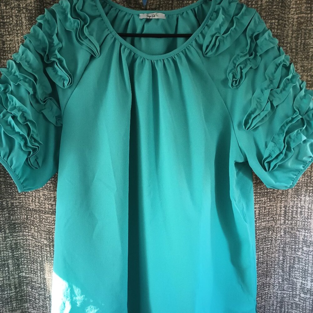 Beautiful Teal Ruffled Top XL